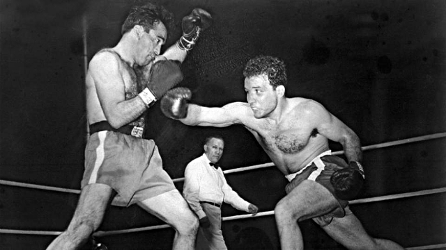 Cerdan (gauche) contre LaMotta (droite)